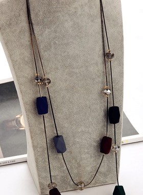 毛衣链女长款韩版时尚多层春夏潮百搭水晶挂件配饰木质项链装饰品