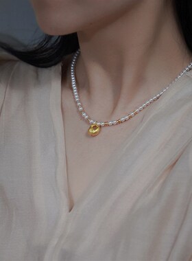 小众设计感925j银胖福吊坠珍珠串项链轻奢高级感锁骨链优雅女4046