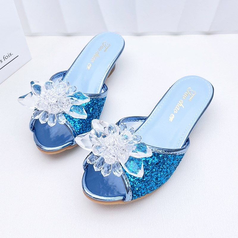 夏季新款拖鞋女童公主风银色灰姑娘水晶鞋儿童外穿百搭洋气高跟鞋,淘宝优惠券,粉丝福利购,淘宝优惠卷