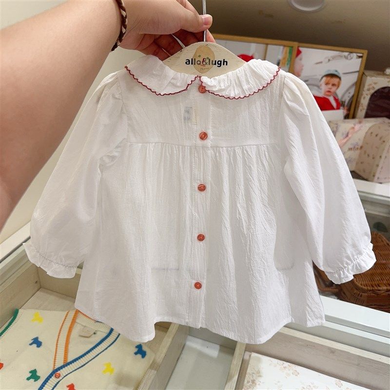 韩国童装 24夏秋女宝儿童洋气翻领刺绣小花长袖衬衣 甜美娃娃衫,淘宝优惠券,粉丝福利购,淘宝优惠卷