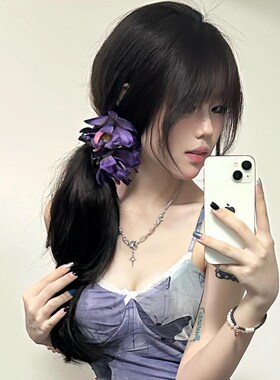 紫色蕙兰花朵发夹高级感头花侧边夹海边度假氛围感拍照发卡发饰女