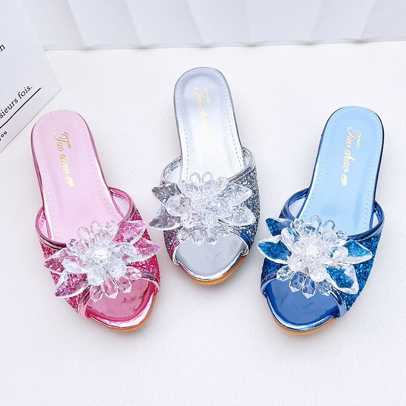 夏季新款拖鞋女童公主风银色灰姑娘水晶鞋儿童外穿百搭洋气高跟鞋,淘宝优惠券,粉丝福利购,淘宝优惠卷