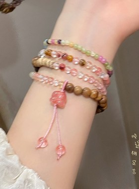 彩色天然石檀木拼接串珠手串女新中式复古手链轻奢小众高级感手饰