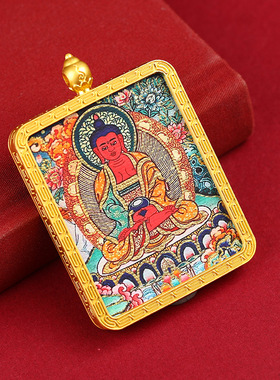 金色唐卡藏式嘎乌盒八大守护神装饰品项链五路财神绳挂坠国潮