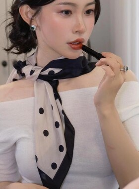 黑色波点丝巾轻奢高档小方巾女系脖发带春夏新款百搭时尚搭配衬衫