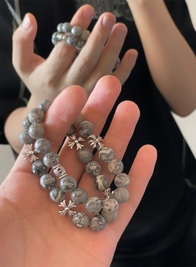 十字花地图石手链男百搭小众设计高级感嘻哈街头情侣配饰