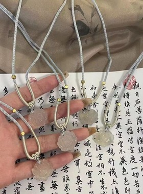 新中式国风莲花项链白玛瑙玉髓莲花吊坠项链平安锁项链小众