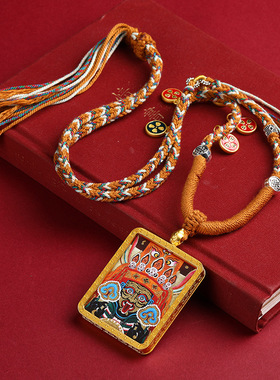 寺庙文创藏式描金轧机拉姆五路财神项链前世今生唐卡项链吊坠