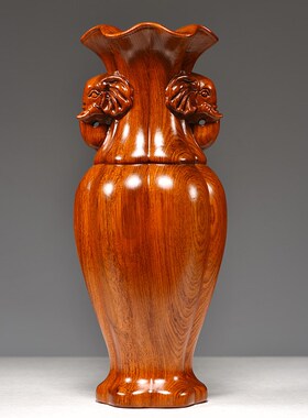 花瓶摆件花梨实木质太平有象花瓶新中式家居装饰隔断插花工艺礼品