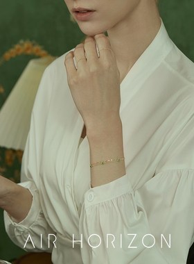 祖母绿双层手链女轻奢小众设计高级感小方糖绿锆石水晶精致手饰品