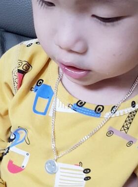 999纯银项链马鞭链笑脸刻图刻字定制银牌宝宝儿童项链锁骨链日韩