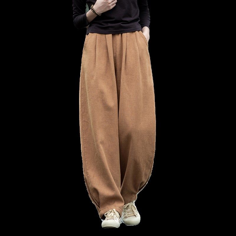 棉麻裤子2023新款秋冬加厚休闲裤宽松显瘦加绒长裤禅服太极灯笼裤,淘宝优惠券,粉丝福利购,淘宝优惠卷