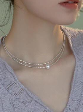 高品质碎银子珍珠项链女2024新款爆款轻奢小众锁骨链夏冷淡风颈链