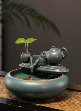 中式流水摆件禅意循环水茶台迷你小型鱼缸桌面客厅办公室装饰