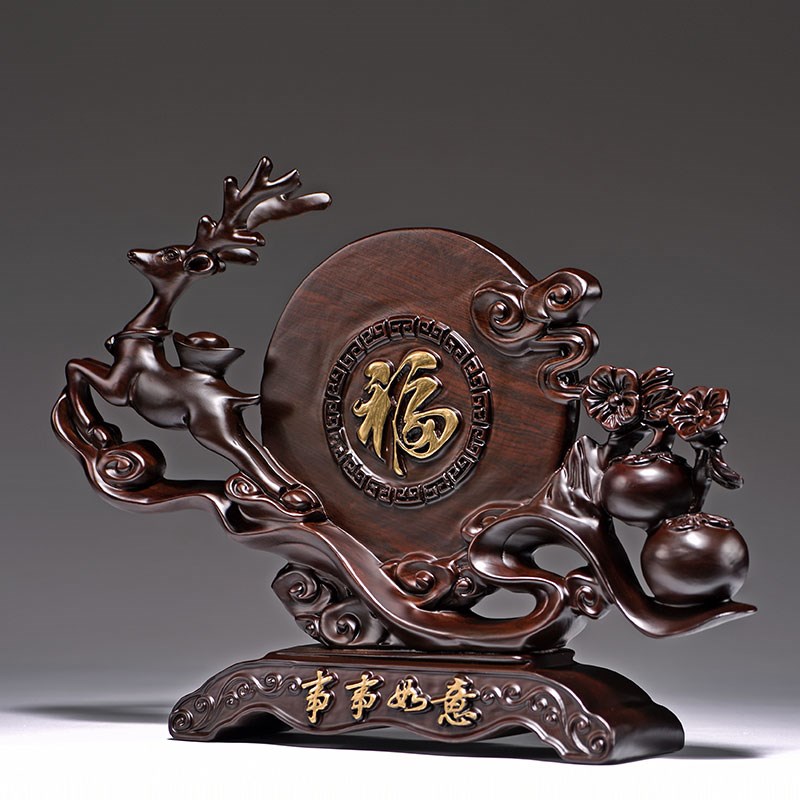 黑檀木雕梅花鹿摆件实木中式乔迁新居礼物客厅电视柜酒柜装饰 - 图1