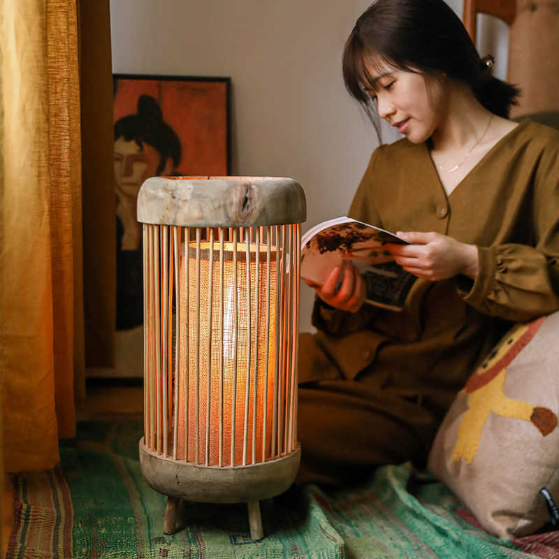 手作原木三脚落地灯客厅沙发旁摆件氛围灯复古侘寂风民宿卧室摆设,淘宝优惠券,粉丝福利购,淘宝优惠卷