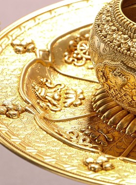 高脚托盘纯铜八吉祥供盘玉瓷供水杯供碗供水碗高足家用供果盘贡碗