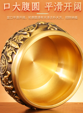 纯铜聚宝盆摆件黄铜米缸家用客厅装饰招聚存钱罐财铜器特大号铜盆