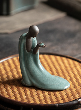 中式禅意哥窑陶瓷工艺品无相佛茶宠摆件创意茶室桌面造景配件装饰