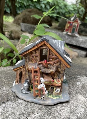 树下盒 复古做旧欧洲乡村风手绘陶瓷房子微缩场景工艺装饰品