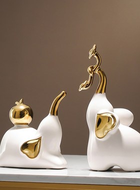 现代高端风生水聚宝盆元宝玄关酒柜电视柜麋鹿小鹿装饰品