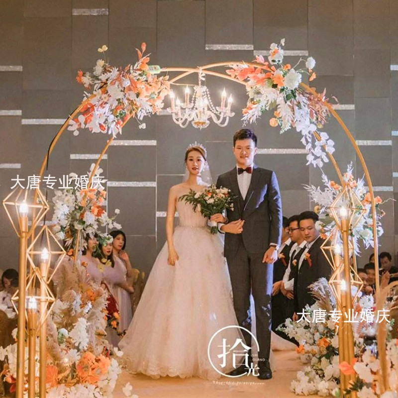 新款婚庆道具铁艺拱门花架T台过道摆件森系婚礼布置装饰圆形拱门 - 图0