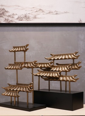 新中式创意房屋院落金属工艺品摆件样板房间酒店客厅家居软装饰品