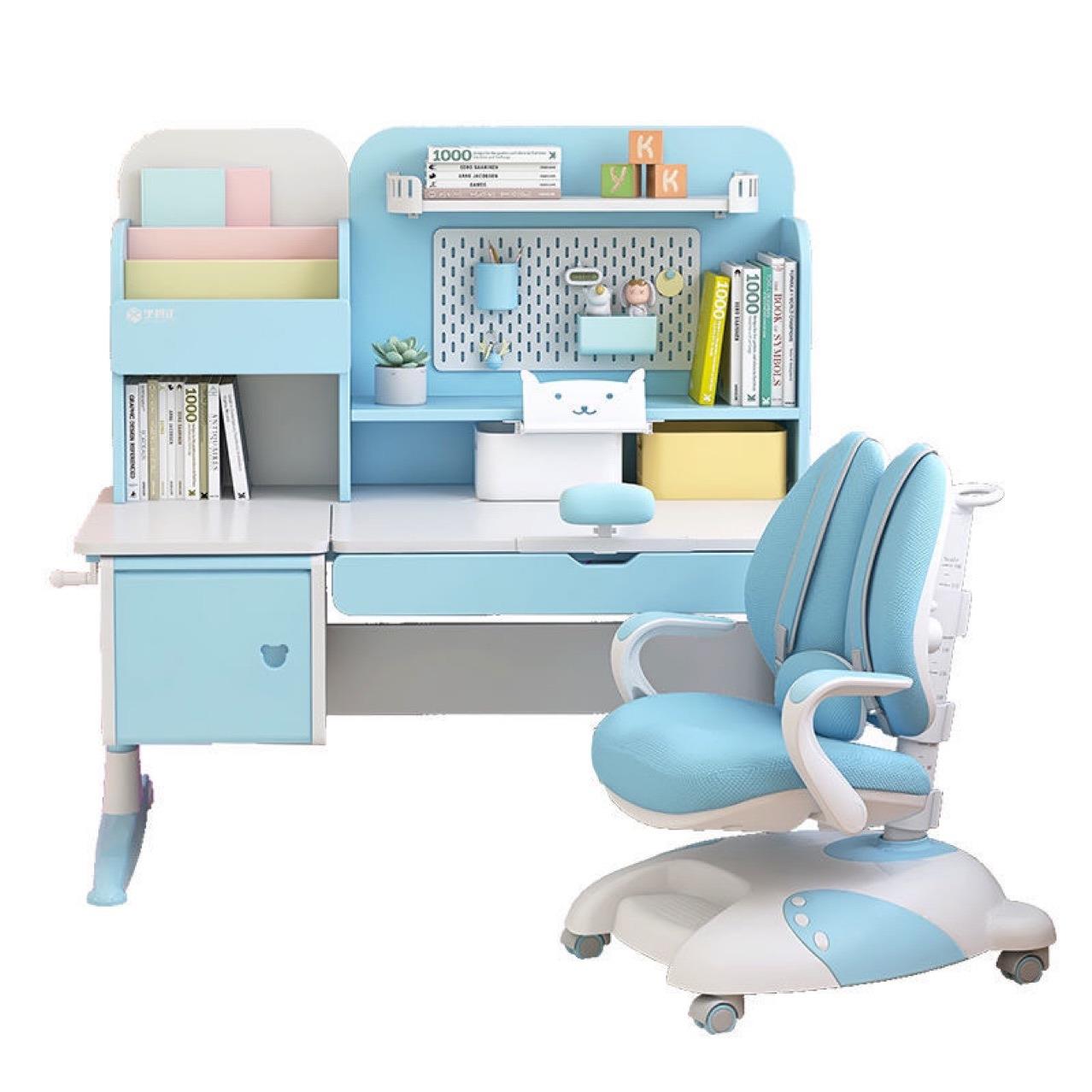 Children's desk solid wood study table for primary and secondary school students to sit upright and can be raised and lowered, writing desk and chair set to increase height