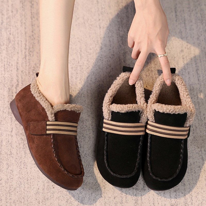 秋冬新款脚宽胖外穿43大码平底女棉鞋2024一脚蹬牛筋底真皮妈妈鞋,淘宝优惠券,粉丝福利购,淘宝优惠卷