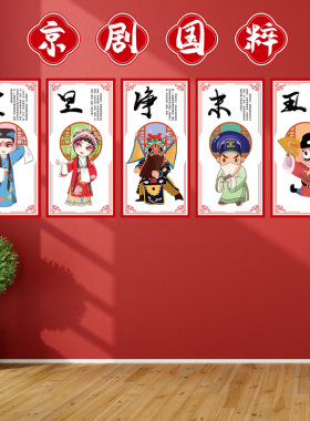 幼儿园京剧花旦脸谱m国潮环创墙贴背景墙生旦净丑楼梯走廊教室戏