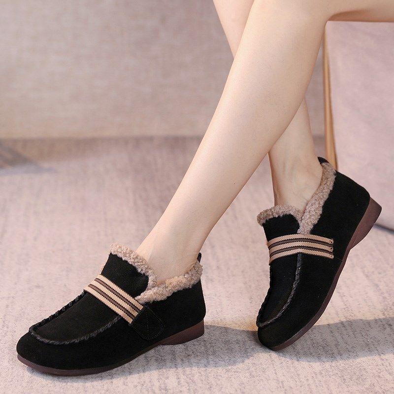 秋冬新款脚宽胖外穿43大码平底女棉鞋2024一脚蹬牛筋底真皮妈妈鞋,淘宝优惠券,粉丝福利购,淘宝优惠卷