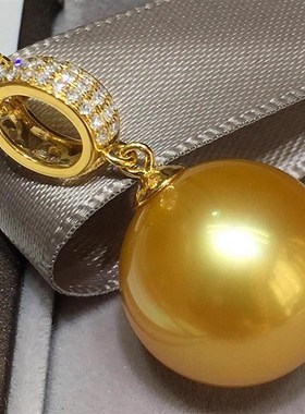 925银菲律宾南洋金珠吊坠项链女浓金珍珠吊坠锁骨链镶钻正圆强光