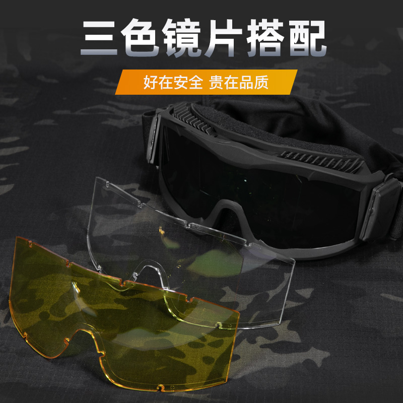 近视风镜军迷护目镜户外骑行防风沙防雾防暴三镜片战术射击眼镜 - 图1