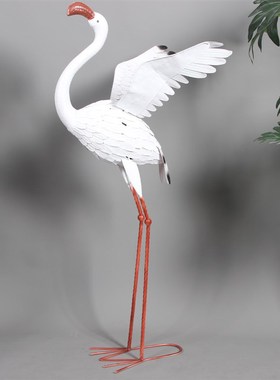 铁艺白鹤三件套火烈鸟摆件商场橱窗美陈露台花园布置婚庆舞台道具