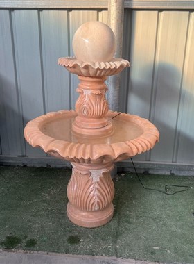 大理石别墅喷泉晚霞红风水球跌水水钵J石雕装饰欧式流水雕塑造景