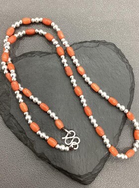 蒙古民族特色银色珠压缩珊瑚项链时尚个性民族风渐变串珠毛衣链