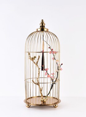 现代中式鸟笼花艺摆件铁r艺酒店餐厅书房样板间玄关装饰品工艺摆