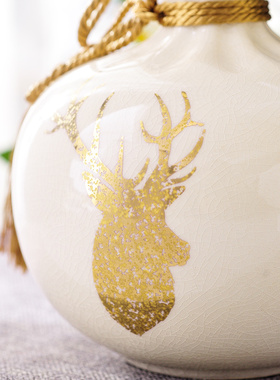 欧式家居饰品客厅书房酒柜陶瓷摆件鹿摆设三件套创意小饰品工艺品