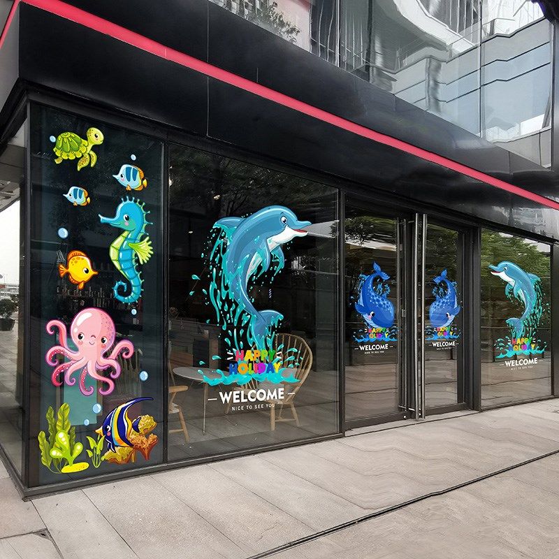 商场亲子酒店儿童乐园海洋馆橱窗装饰海洋鱼类玻璃贴纸静电贴膜,淘宝优惠券,粉丝福利购,淘宝优惠卷