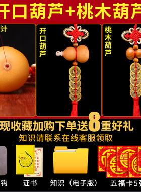 天然开口葫芦床头朝西挂件桃木黄铜五帝钱中国结铜钱古币卧室客厅