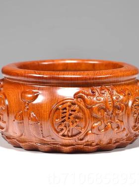 正品黑檀木聚宝盆摆工件实木客厅办公室公司店开业铺送礼雕品红木