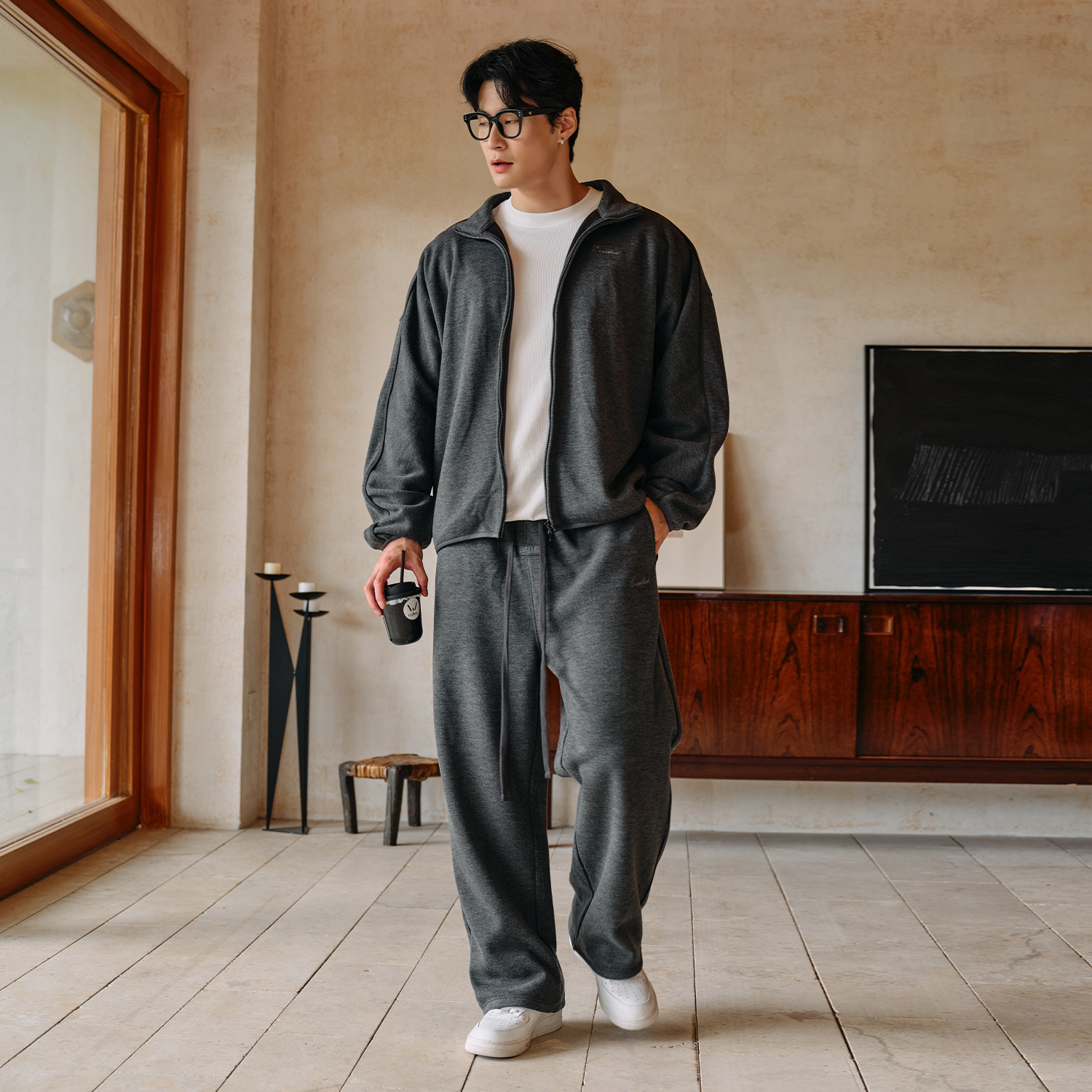 美国EVERLAST拳击运动训练休闲开衫卫衣保暖秋冬简约加绒高领外套 - 图1