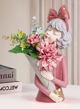 创意女孩摆件客厅电视酒柜装饰工艺品办公室桌面花瓶乔迁新居礼品