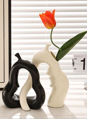 有艺术感的摆件高级感家居小熊陶瓷花瓶艺术装饰品现代轻奢客厅书