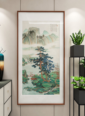 新中式玄关装饰画山水画竖版走廊风景招财挂画寓意好办公室墙壁画