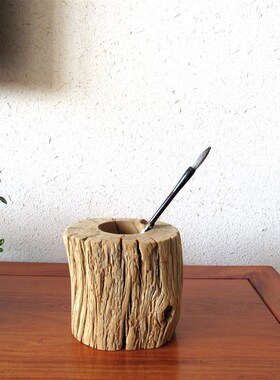 胡杨木原木生态笔筒摆件客厅电视柜书房办公室家居创意自然艺术品