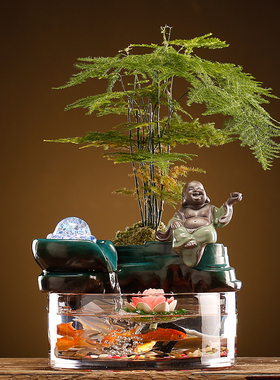 流水摆件财创意茶宠鱼缸客厅生财办公室桌面喷泉景观装饰品开业