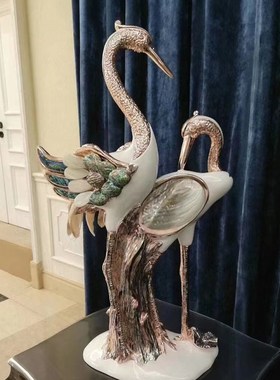 仙鹤摆件装饰品客厅酒柜玄关柜茶几桌面装饰欧式现代奢华工艺品礼