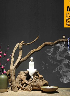 新中式天然风化木 禅意陶瓷摆件 实木家居客厅电视柜博古架装饰品