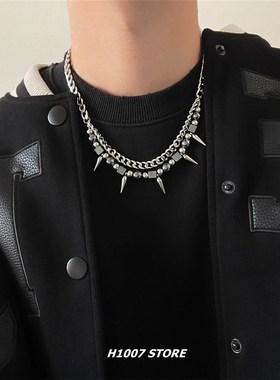 串珠拼接潮牌男款项链女生冷淡锁骨链小众设计高级感情侣款毛衣链